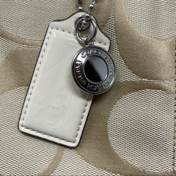 Coach Signature Stripe Framed Tan Carryall Purse - Picture 5 of 15